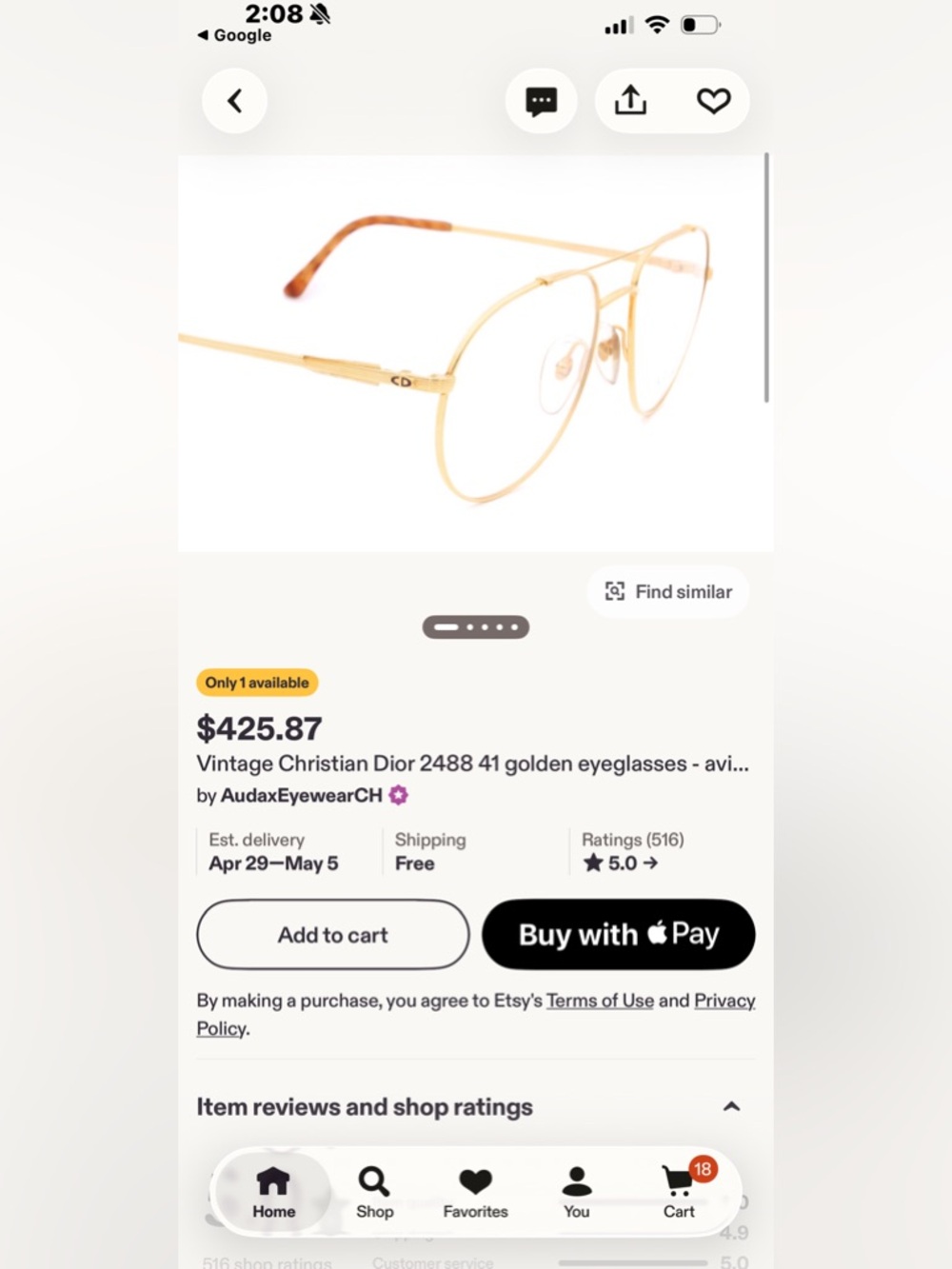 80’s Vintage Dior Gold aviator Glasses with Tortoiseshell Temples - Picture 3 of 14